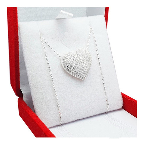 Conjunto Plata 925 Italiano Cadena Corazon Piedras 45/50cm