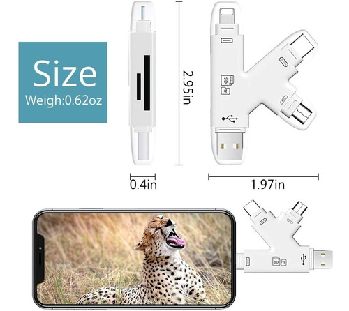 Imagen 8 de 9 de Lector Memoria Adaptador Lightning Usb C Otg Sd Micro Usb