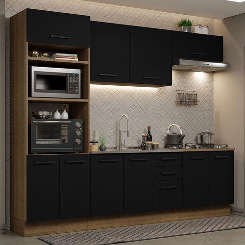 Cozinha Completa Madesa Agata 270001 Armário Balc S Tampo Rp Cor Rustic/Preto
