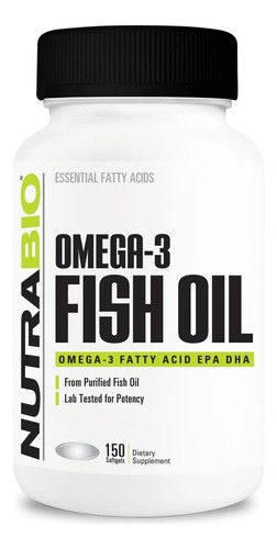 Suplemento en cápsulas blandas Nutrabio  Aceite de pescado Omega 3 en pote 150 un