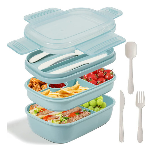 Box Lunch 3 Niveles Topper 1900ml Fiambrera Con Cubiertos