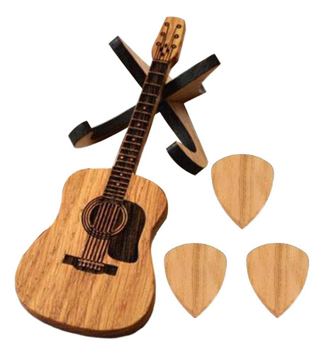 Caja De Guitarra P/plumillas, D/madera, Nueva, C/3 Plumillas