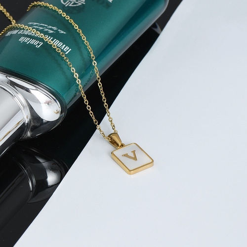 Collar Con Colgante De Letra Cuadrada Para Mujer, Titanio