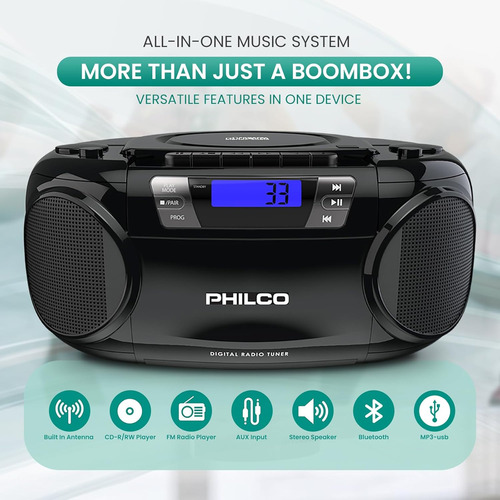 Reproductor De Cd Philco, Con Bluetooth, Cassette, Usb, R...