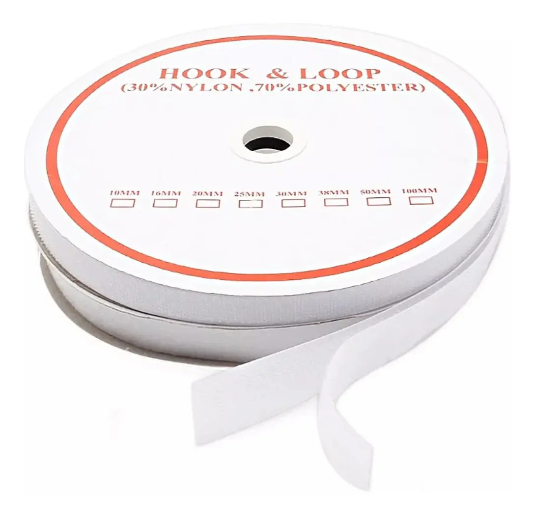 Fecho de Contato Velcro Branco 25mm x 25m Rolo Sem Adesivo