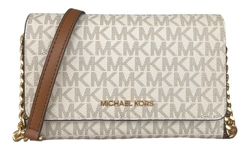 Bolsa Crossbody Michael Kors Jetset Smartphone Xbody Cadena Acabado de los herrajes Dorado Color Beige Color de la correa de hombro Marrón Diseño de la tela Monograma