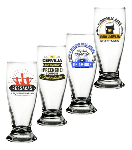 Copos Cerveja Chopp 300ml Personalizado Tulipa Munich Kit 4
