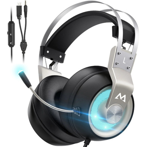 Audífonos Gamer Mpow Eg3 Pro Gris Con Luz Led