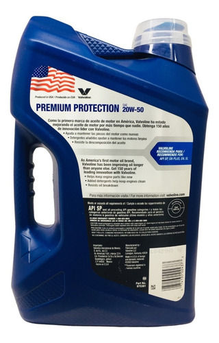Imagen 2 de 5 de Aceite De Motor Valvoline Premium Protection 20w50 4,73 L