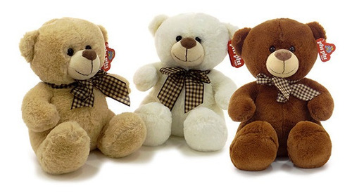 Imagen 1 de 5 de Oso De Peluche Clasico Con Moño 3 Colore 40 Cm.