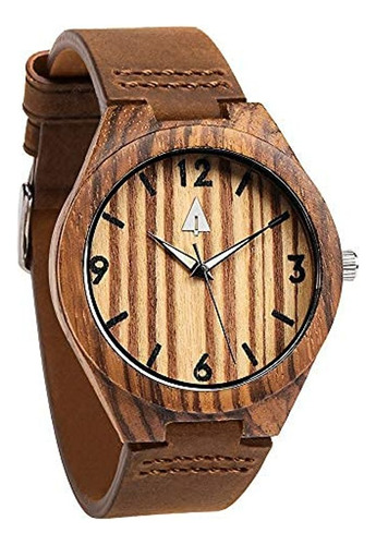 Treehut Mens Zebrawood Reloj De Madera Con Correa De Cuero M