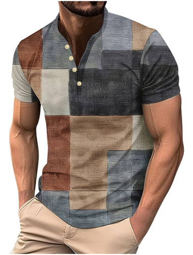 U Para Hombre, Cuello Redondo, Manga Corta, Casual, Con Boto