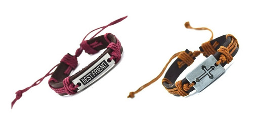 2 Pulseiras De Couro Unissex - Cruz E Best Friend