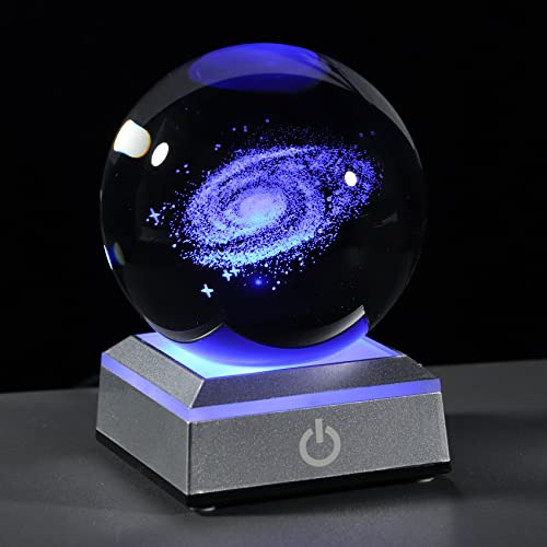 Bola De Cristal 3d De Galaxia Base Led Multicolor, Rega...