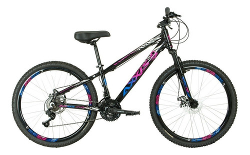 Bicicleta Aro 26 Freeride Axxis - 21v - Cambios Shimano Cor Preto/Azul e Roxo