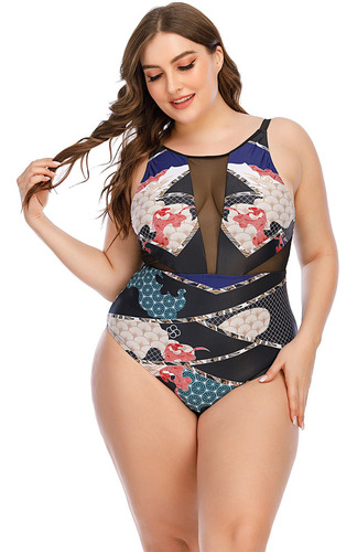 Traje De Baño De Mujer Talla Grande Estampado Encaje Bikini