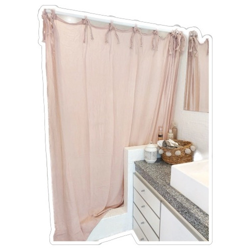 Cortina Baño Gasa Algodon Lazos Para Atar 2.2x2.2 Rosa Viejo