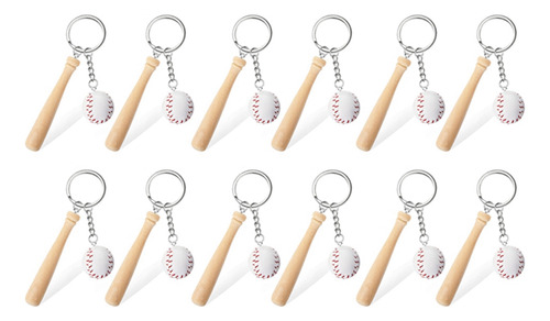 Llavero De Béisbol Queenly De 12 Piezas Con Bate De Madera P