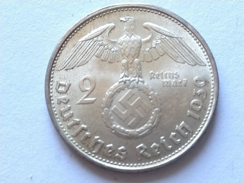Moneda Plata Alemania 2 Reichsmark 1939