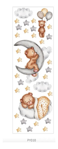 Stickers De Pared Temáticos Osito Durmiendo En Luna Y Nubes Multicolor