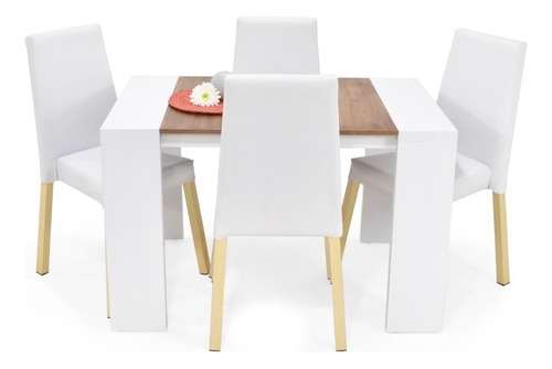 Set Comedor Chicago 4 Puestos Mácula + Sillas Viena Blanco Diseño De La Tela De Las Sillas Liso