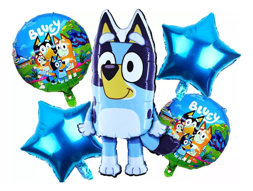 Bouquet 5 Pcs Bluey  Set De Globos Bingo Y Bluey