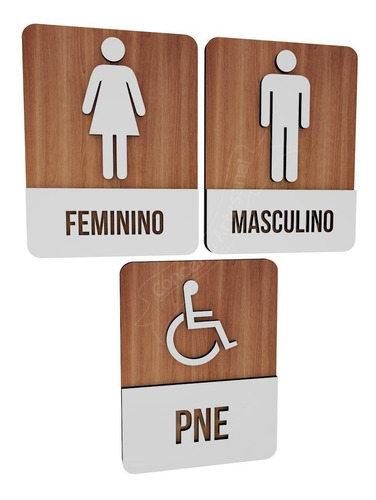 Trio Placas Sinalizadoras Restaurante Banheiro Masc/fem/pne