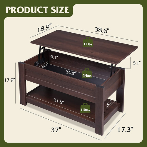 Mesa De Centro Con Parte Superior Elevadora Y Compartimento