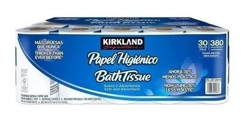 Papel Higiénico Kirkland 30 Rollos De Hojas Dobles 