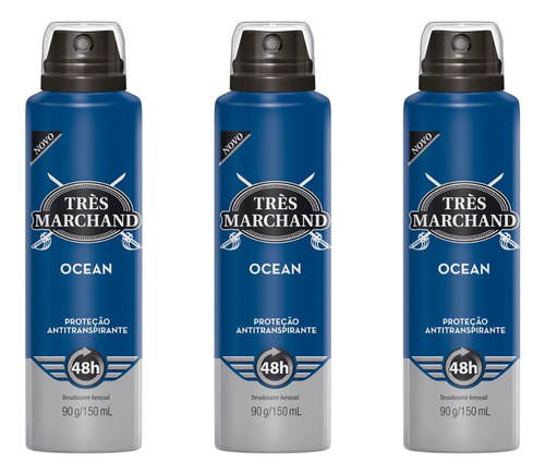 Kit 3 Très Marchand Desodorante Aerossol Ocean 150 Ml