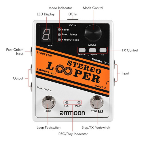 Ammoon Stereo Looper Loop Record Pedal Efecto De Guitarra 10