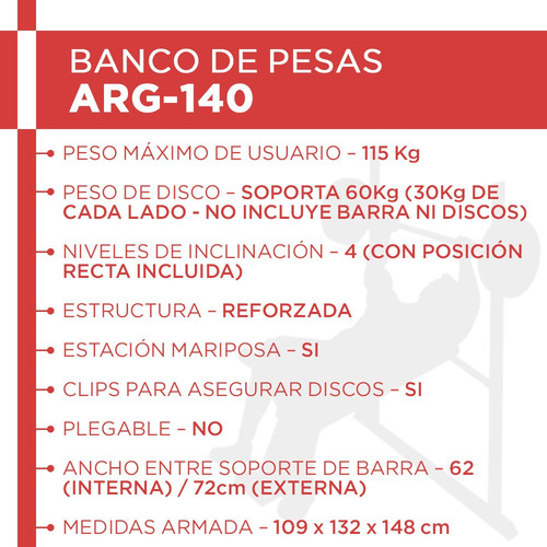 Imagen 6 de 9 de Banco De Pesas Randers Arg140 Plegable Cuotas Sin Interes