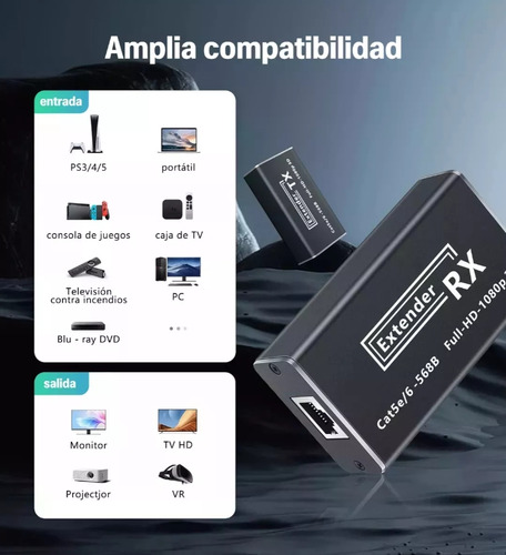 Extensor De Hdmi Adaptador Cat5e/6/7 60m Full Hd 1080p 3d