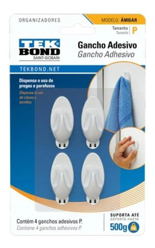 Gancho adhesivo ámbar de plástico blanco, talla P, Tek Bond