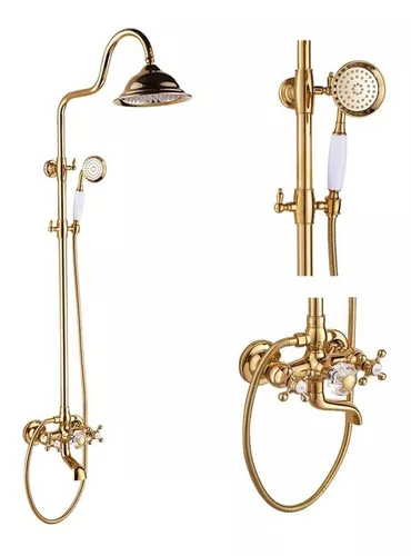 Cesinkin - Columna de ducha dorada, sistema de ducha, estante de