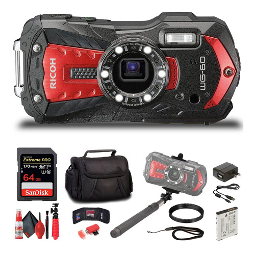 Ricoh Camara Digital Impermeable Wg-60 Rojo Sd Extreme