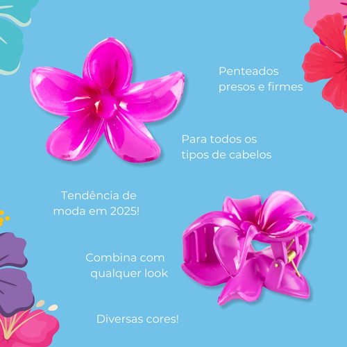 Kit 3 Presilha Grande Flor Do Havaí Cabelos Prendedor Praia