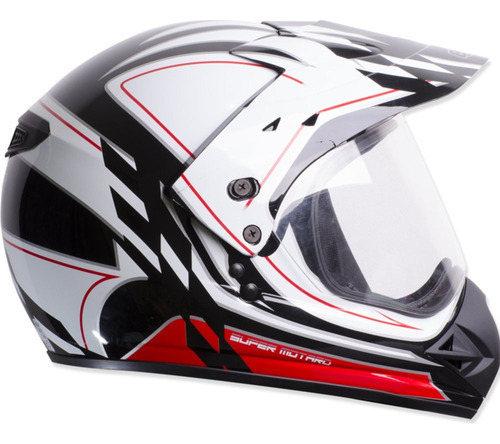 Capacete Moto 58 Ebf Antialérgico Branco Motard Gride Cross Cor secundária Preto e vermelho