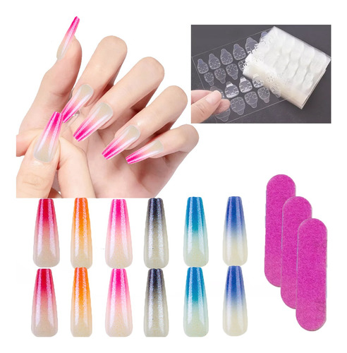 72 Tips Uñas Postiza Adherible Encanto Coffin Pegamen Sticke