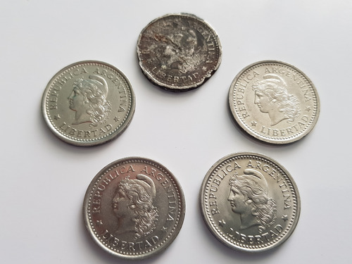 Monedas X 5 Argentina 1 Peso 1957 1958 1959 1960 Imantadas
