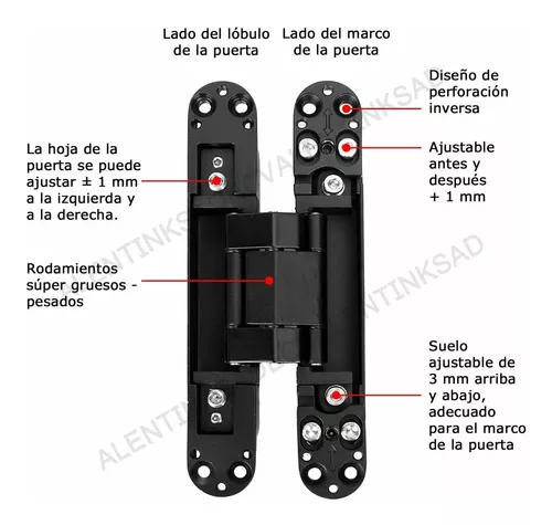 Bisagra oculta para puerta Interior de madera, bisagra Invisible ajustable  3D de aleación de Zinc, 180