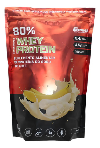 Whey Protein Concentrado Growth 1kg Proteina Sabor Banana