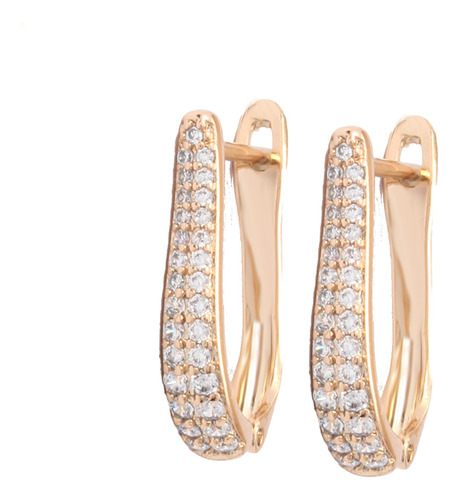 Elegantes Aretes Mujer De Oro Lamin 18k Huggies Diamantados