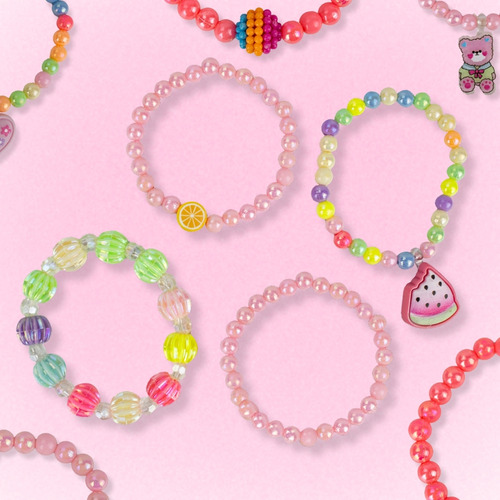 Kit 20 Pulseiras Infantil Pingente Miçanga Colorida Menina