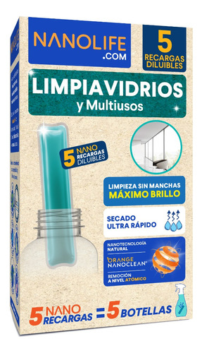 Nanolife Limpiavidrios - Recarga 600 Ml - 5 Unidades