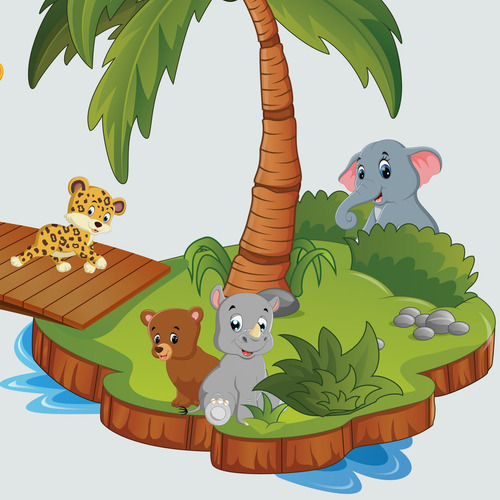 Adesivo Animais Do Zoo Ilhas E Ponte 1x1,4m