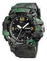 Comprar Reloj militar digital Burk 1742 alarma luz cronometro malla verde militar bisel verde militar fondo negro