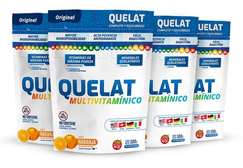 Quelat Multivitamínico - Sabor Naranja - 300 Gramos Pack X 4