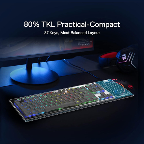Teclado Mecânico Rgb Sem Fio Redragon K621 Horus Tkl,...