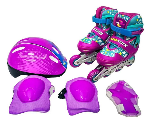 Patins Infantil In Line Teen Ajustavel Roxo Unitoys + Brinde